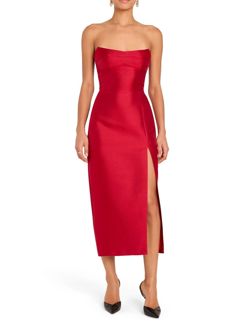 Amanda Uprichard Ivy Dress NWT Strapless Red Midi Dress with Side Slit XSmall